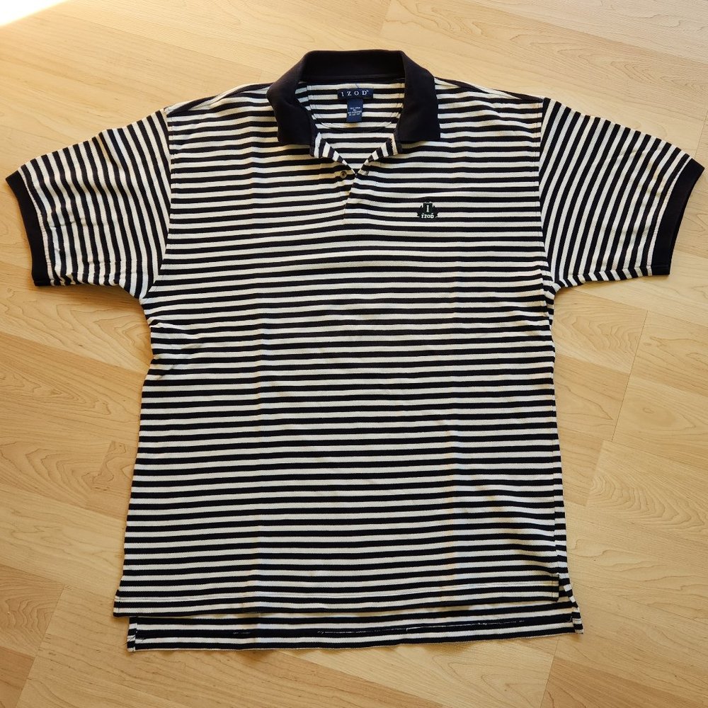 Izod Black and White Striped Polo Shirt